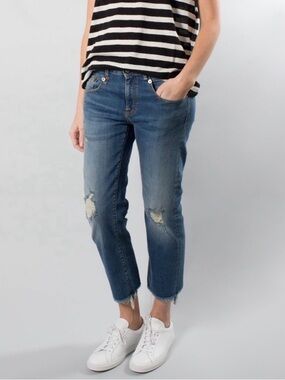 R13 Distressed Cropped Blue Denim Jeans